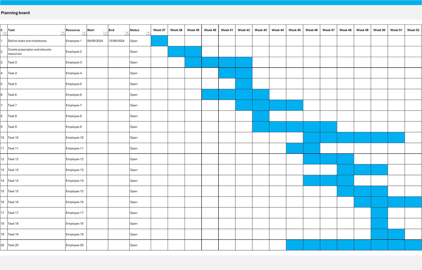 Planning Board for Small Projects Excel Template